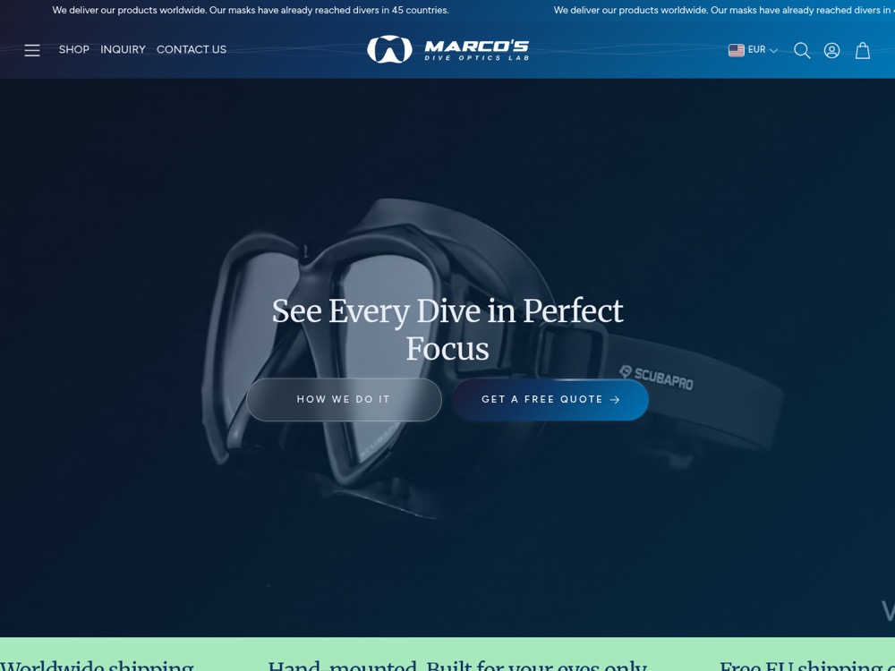 Marco's Dive Optics Lab Shopify store