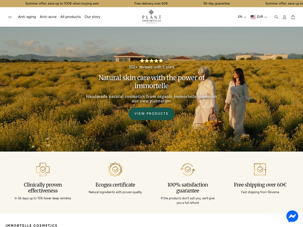 Plant Immortelle e-commerce platform